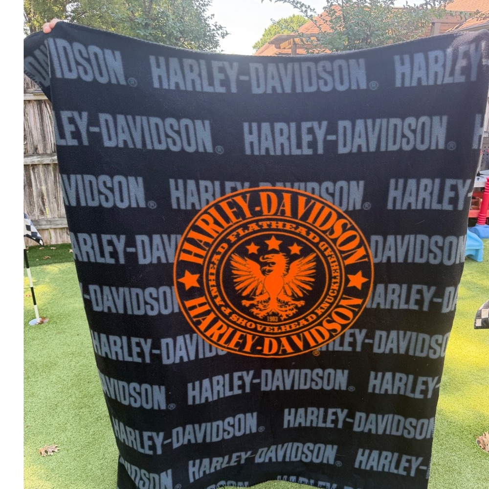 Harley-Davidson Fleece Throw Blanket Black Orange Eagle Logo 4x5 Feet Biker Gear